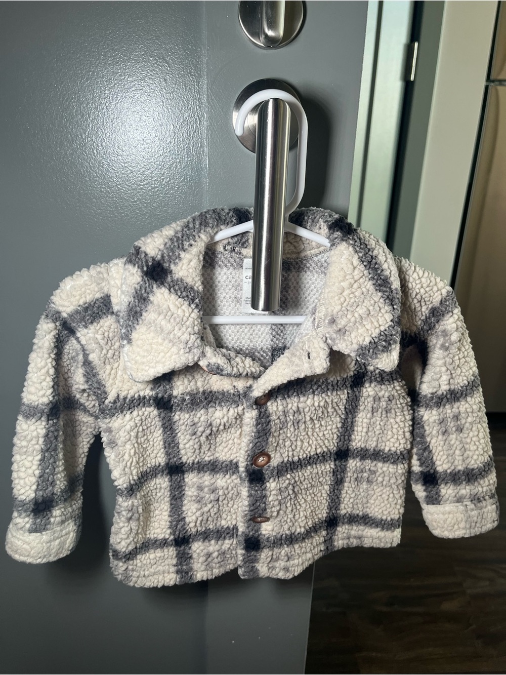 Carter's Cream & Gray Sherpa Plaid Button Jacket